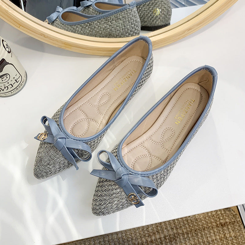 European And American Style Spring New Women's Shoes Bowknot Cloth Pointed Casual Shoes Shallow Mouth Flat Flat Heel Shoes