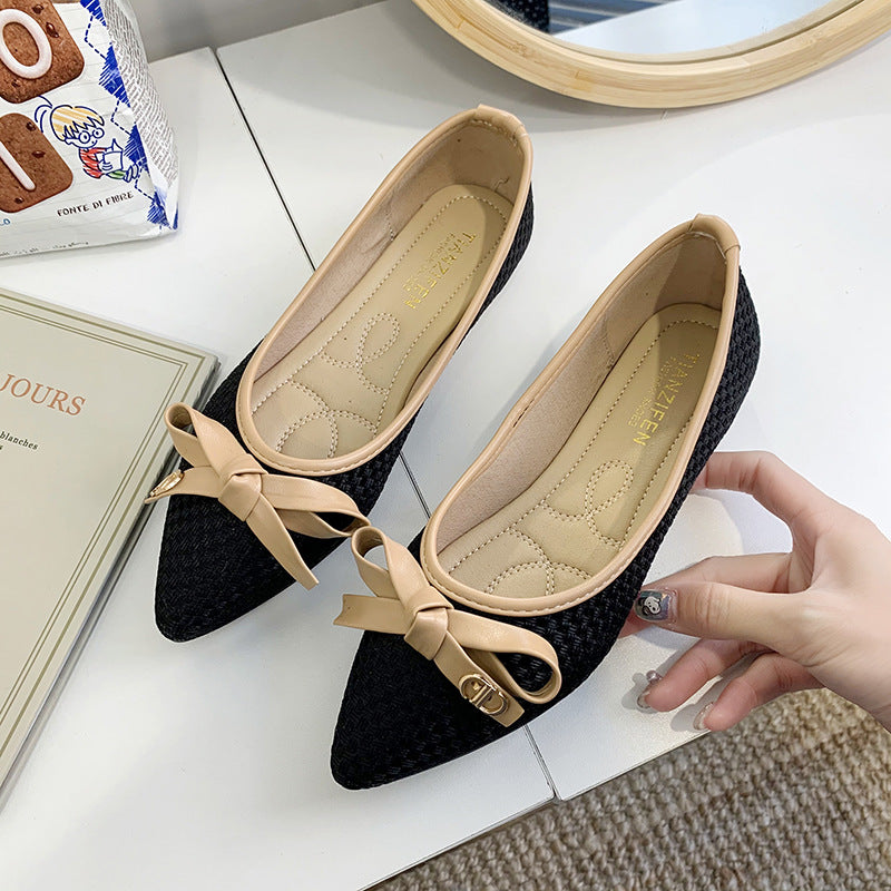 European And American Style Spring New Women's Shoes Bowknot Cloth Pointed Casual Shoes Shallow Mouth Flat Flat Heel Shoes