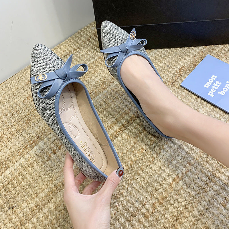 European And American Style Spring New Women's Shoes Bowknot Cloth Pointed Casual Shoes Shallow Mouth Flat Flat Heel Shoes