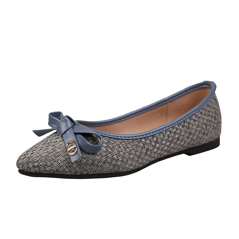 European And American Style Spring New Women's Shoes Bowknot Cloth Pointed Casual Shoes Shallow Mouth Flat Flat Heel Shoes