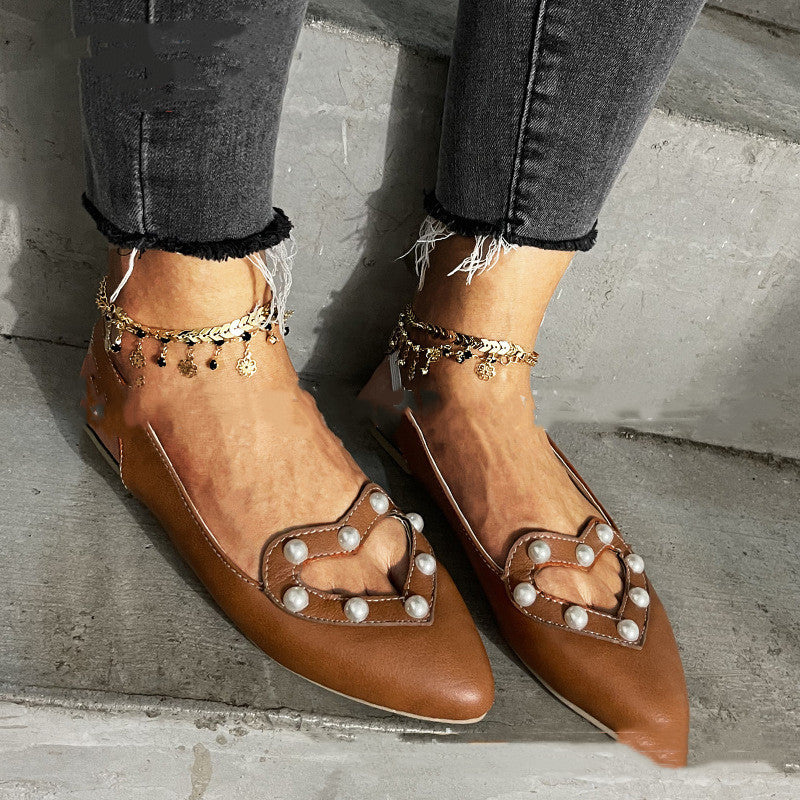 Casual Flat Shoes Female Pointed Toe Hollow Rhinestone Shoes