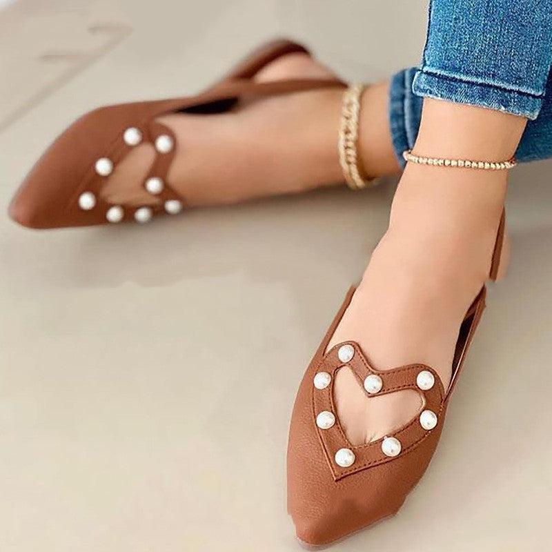 Casual Flat Shoes Female Pointed Toe Hollow Rhinestone Shoes
